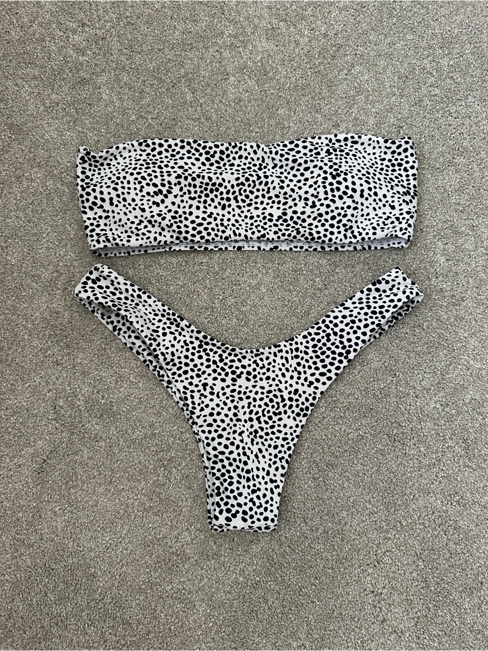 White and Black Spotted Bandeau Bikini Set - Women Swim Bikini